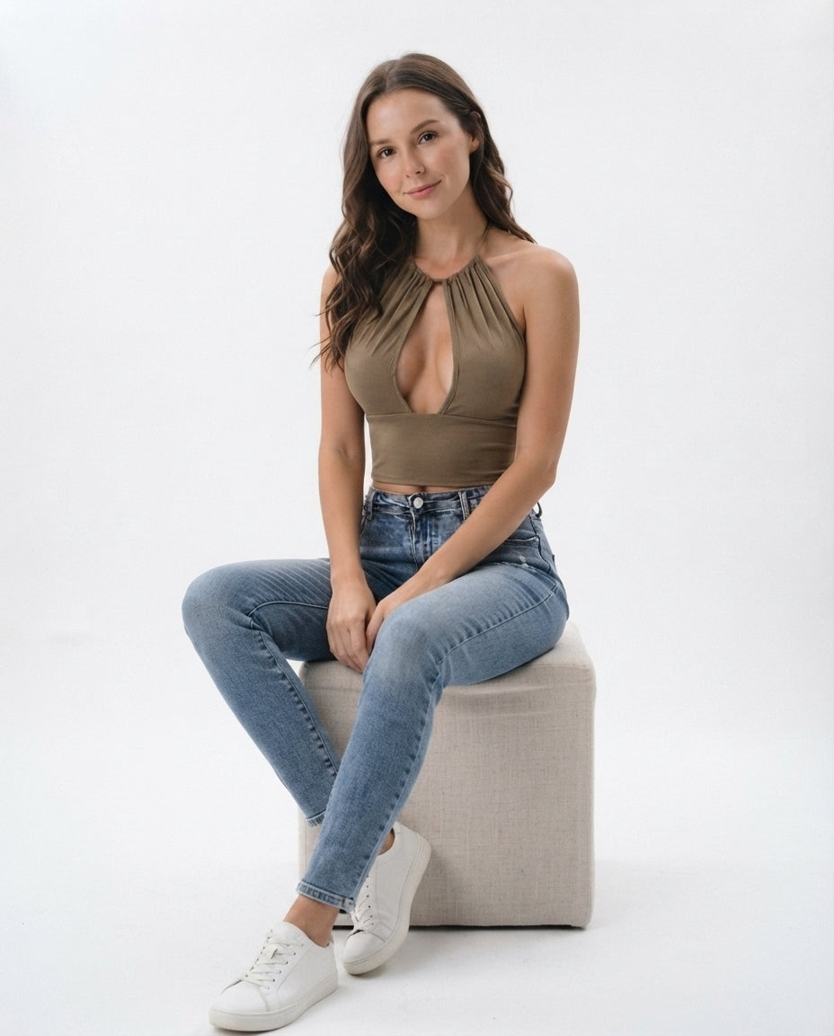 Halter Neck Ribbed Crop Top