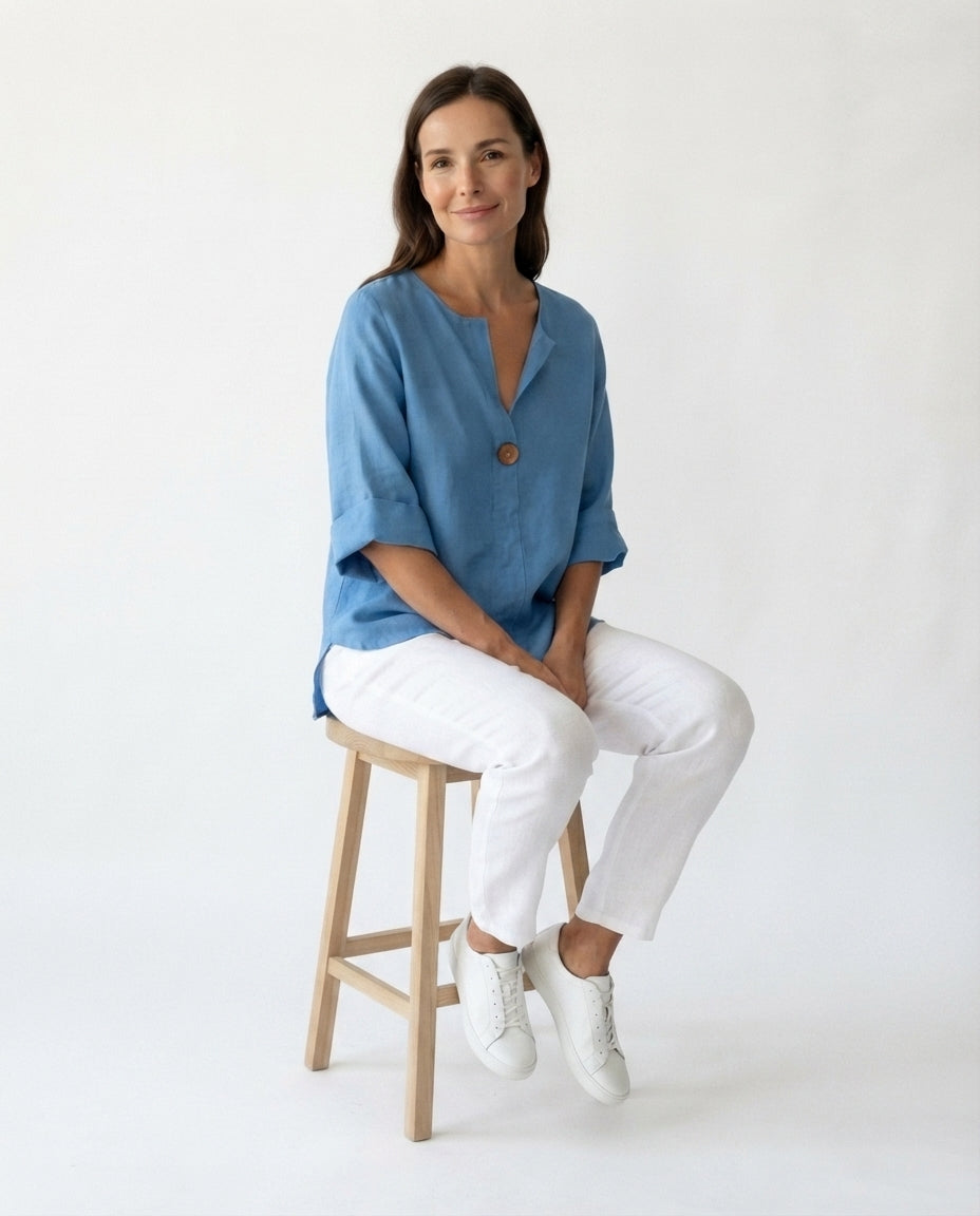 Button Front V Neck Blouse