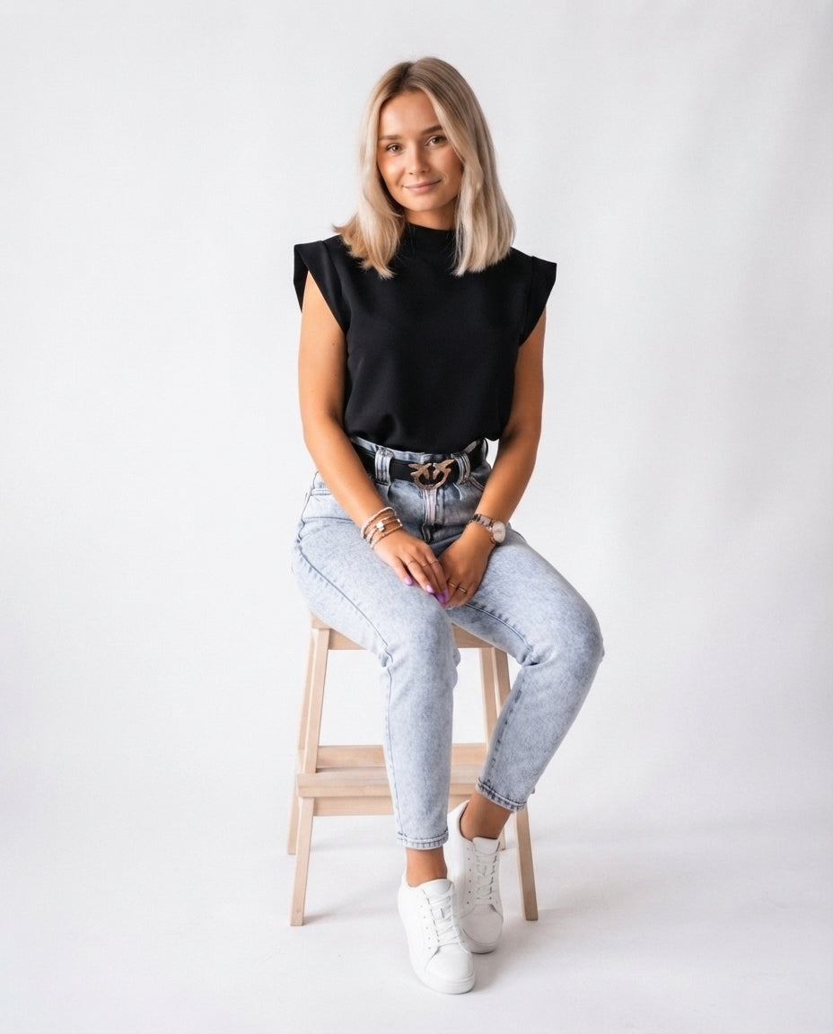 Padded Shoulder Mock Neck Top