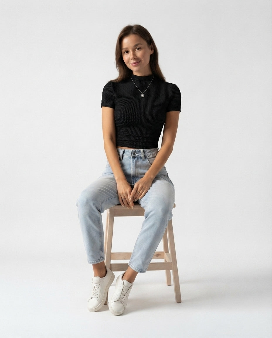Textured Crew Neck T-Shirt
