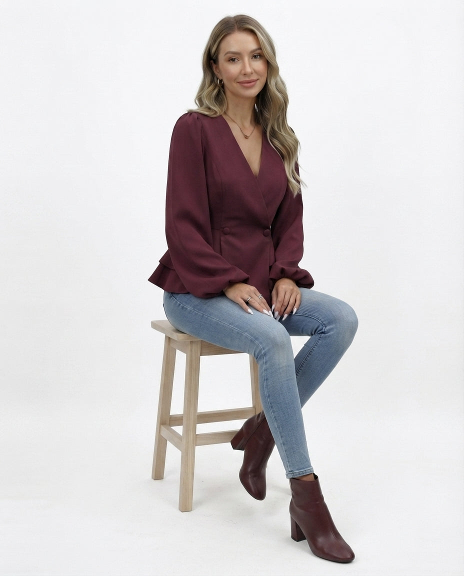 Double Breasted Peplum Blouse