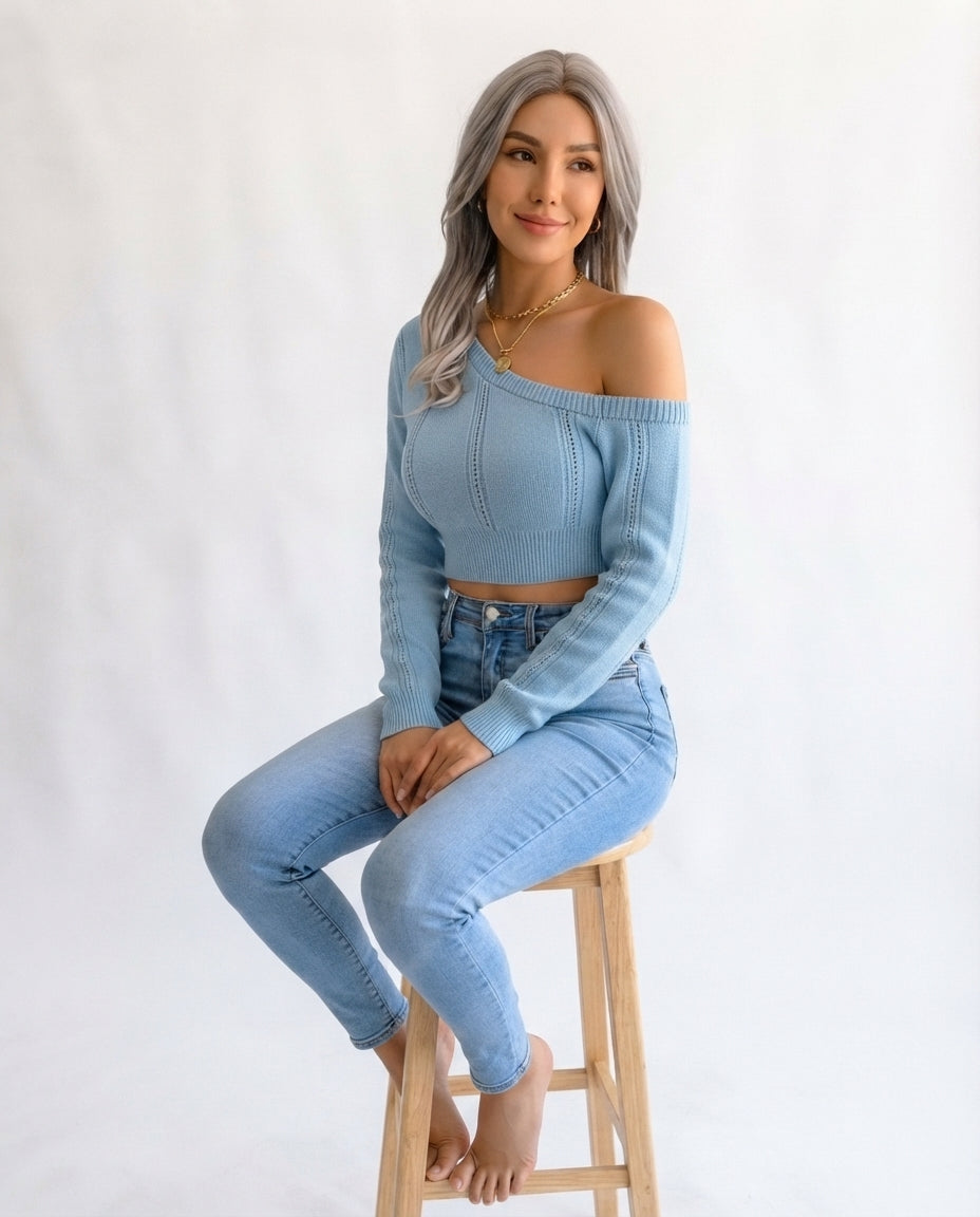 Off Shoulder Knit Crop Top