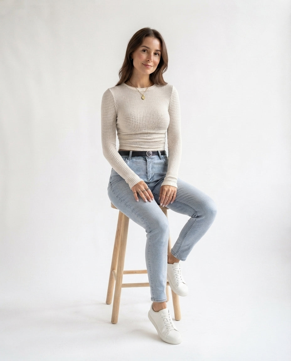 Waffle Knit Long Sleeve Top