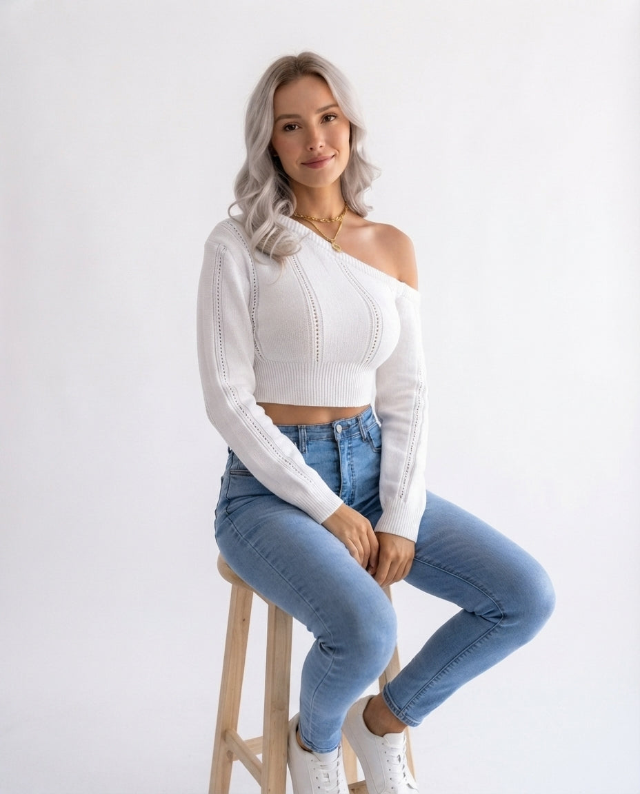 Off Shoulder Knit Crop Top