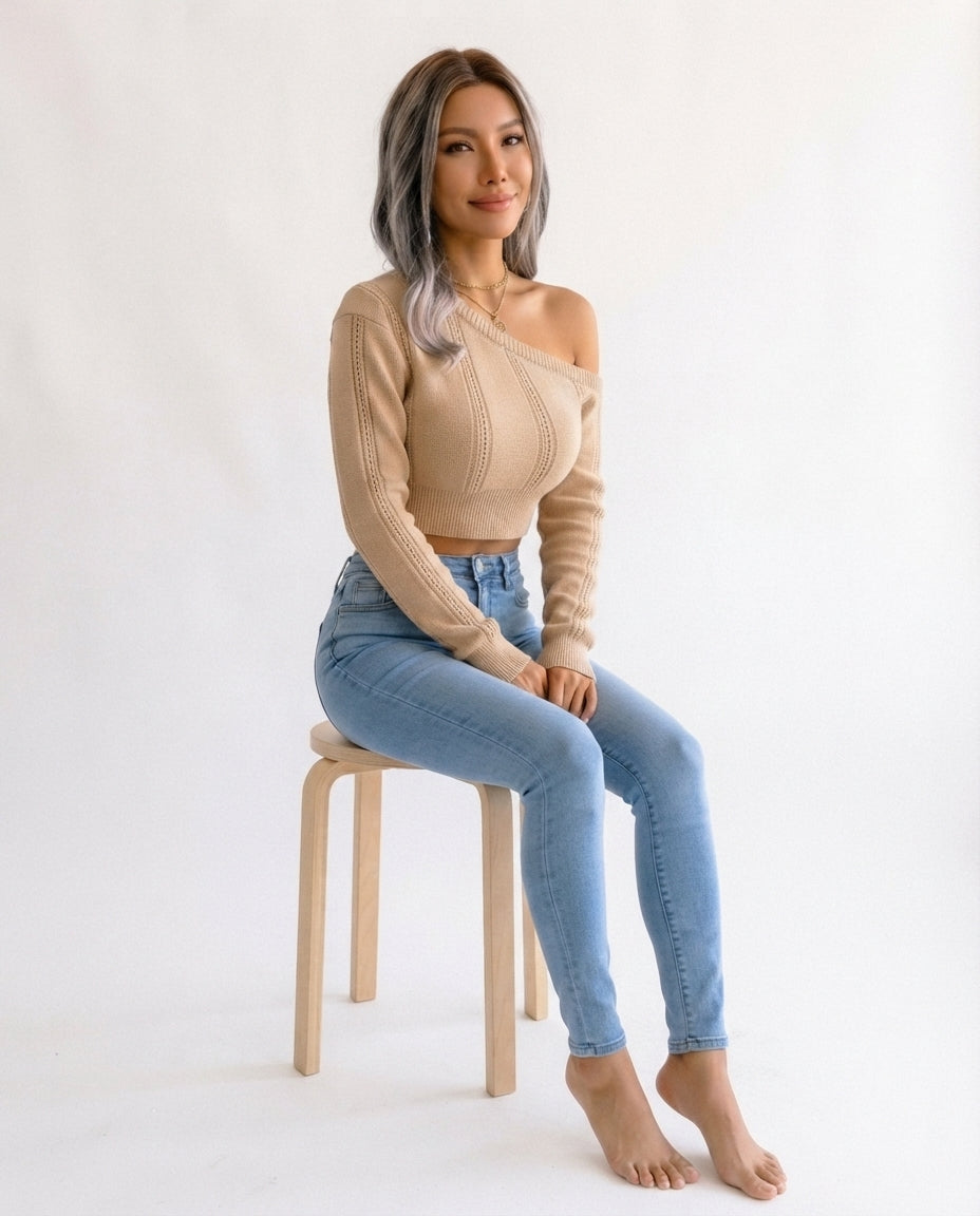 Off Shoulder Knit Crop Top