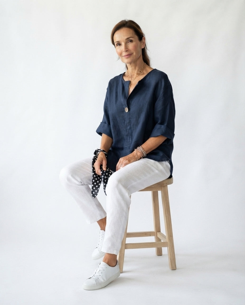 Button Front V Neck Blouse