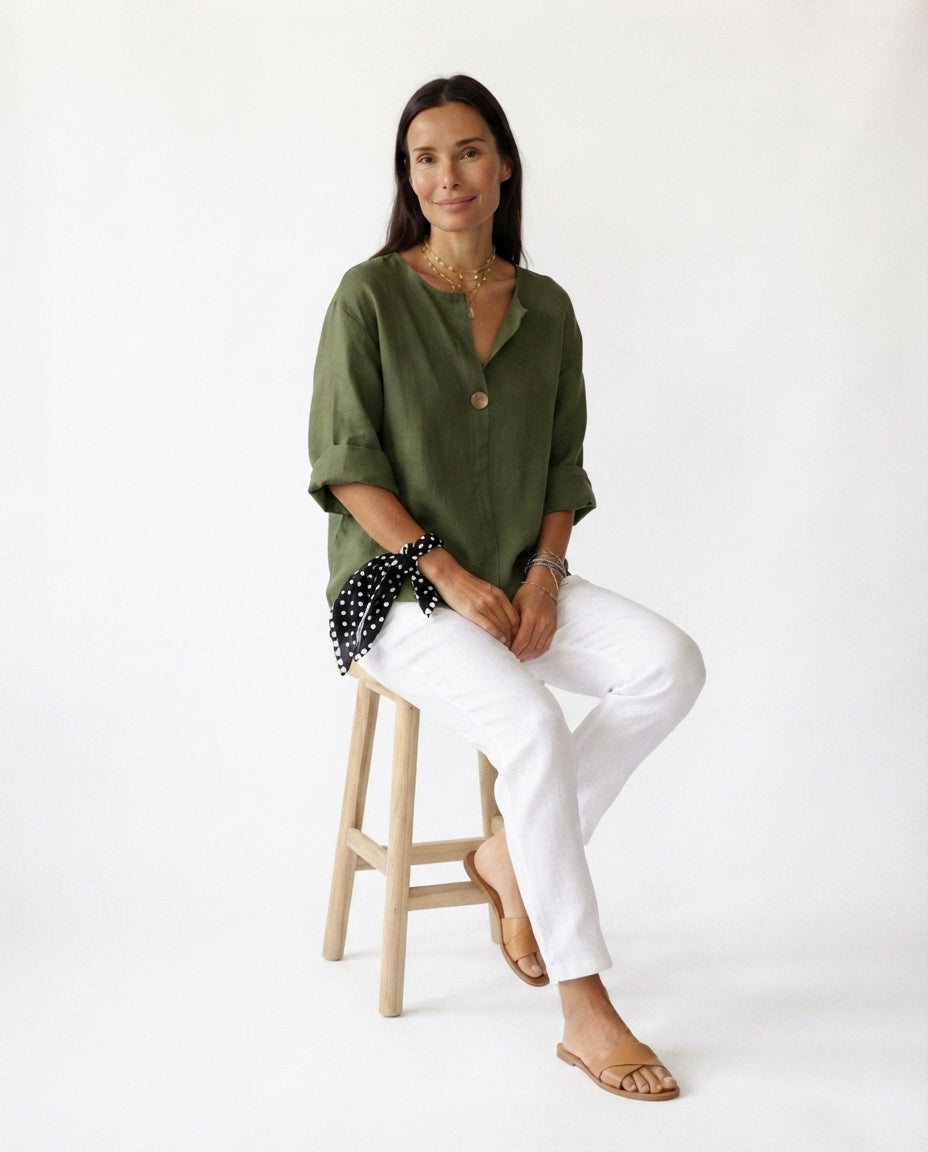 Button Front V Neck Blouse