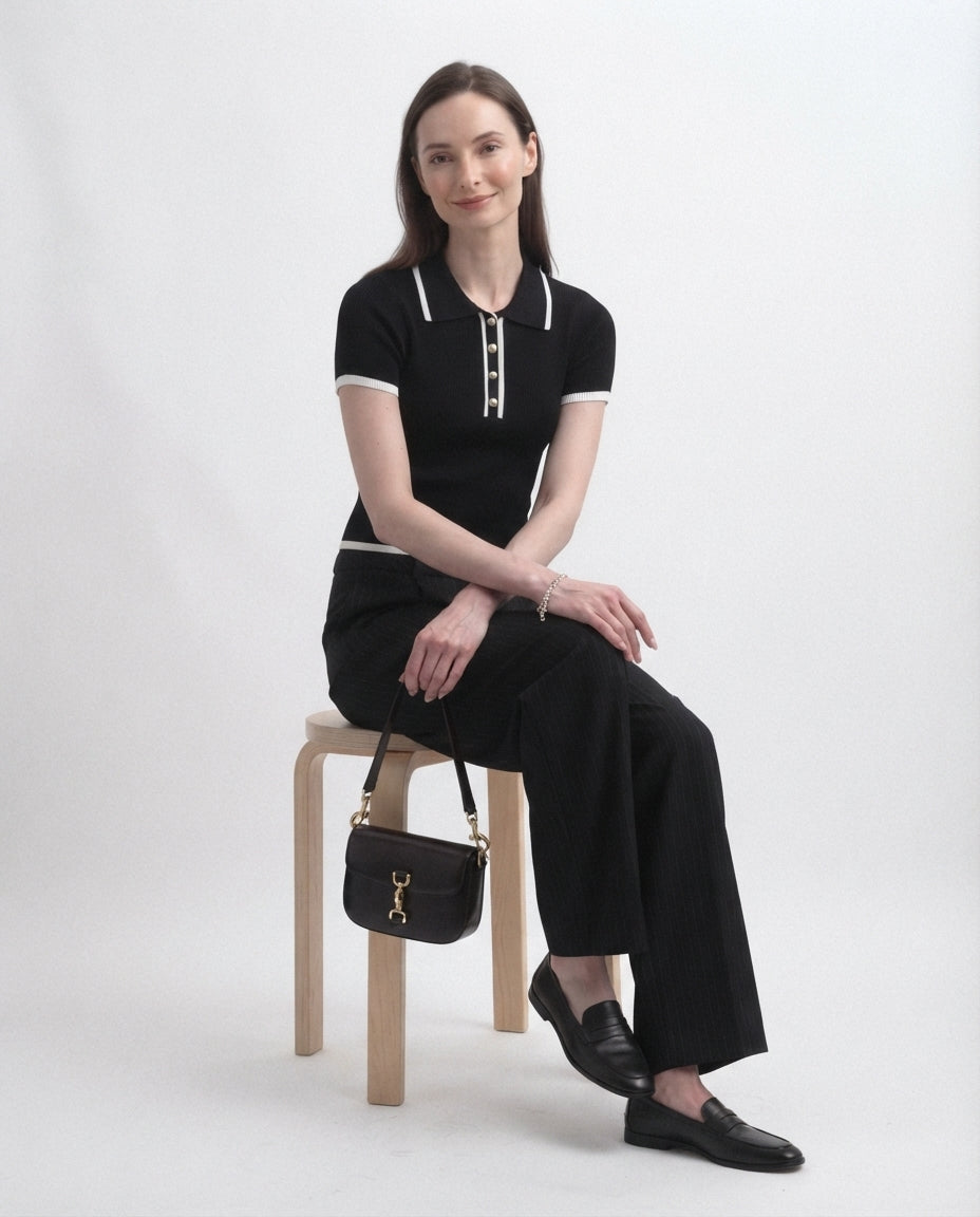 Ribbed Knit Polo Top