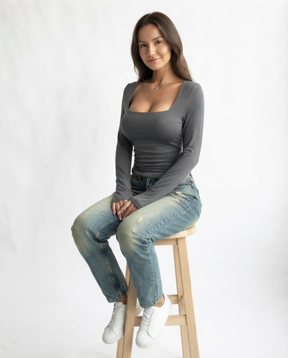 Square Neck Long Sleeve Top