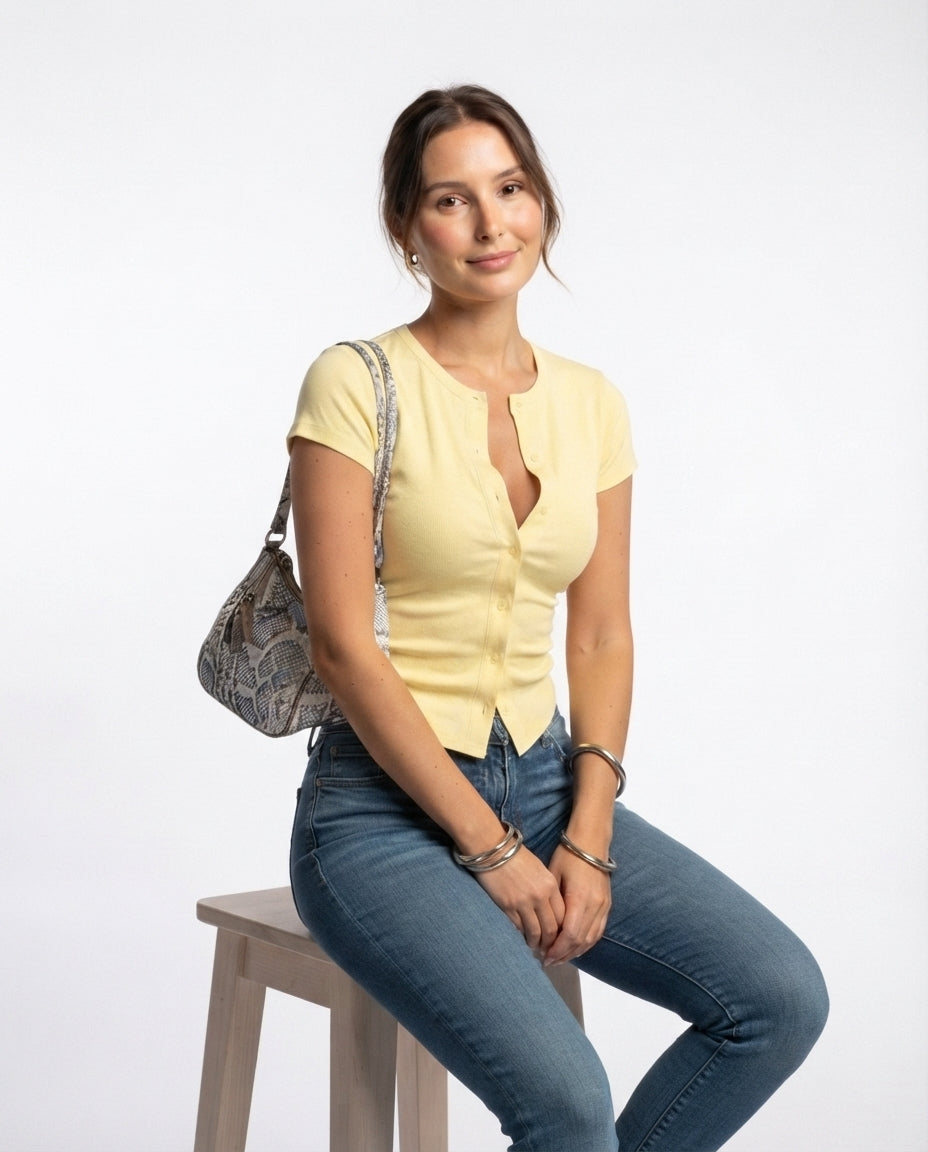 Ribbed Button Front Top