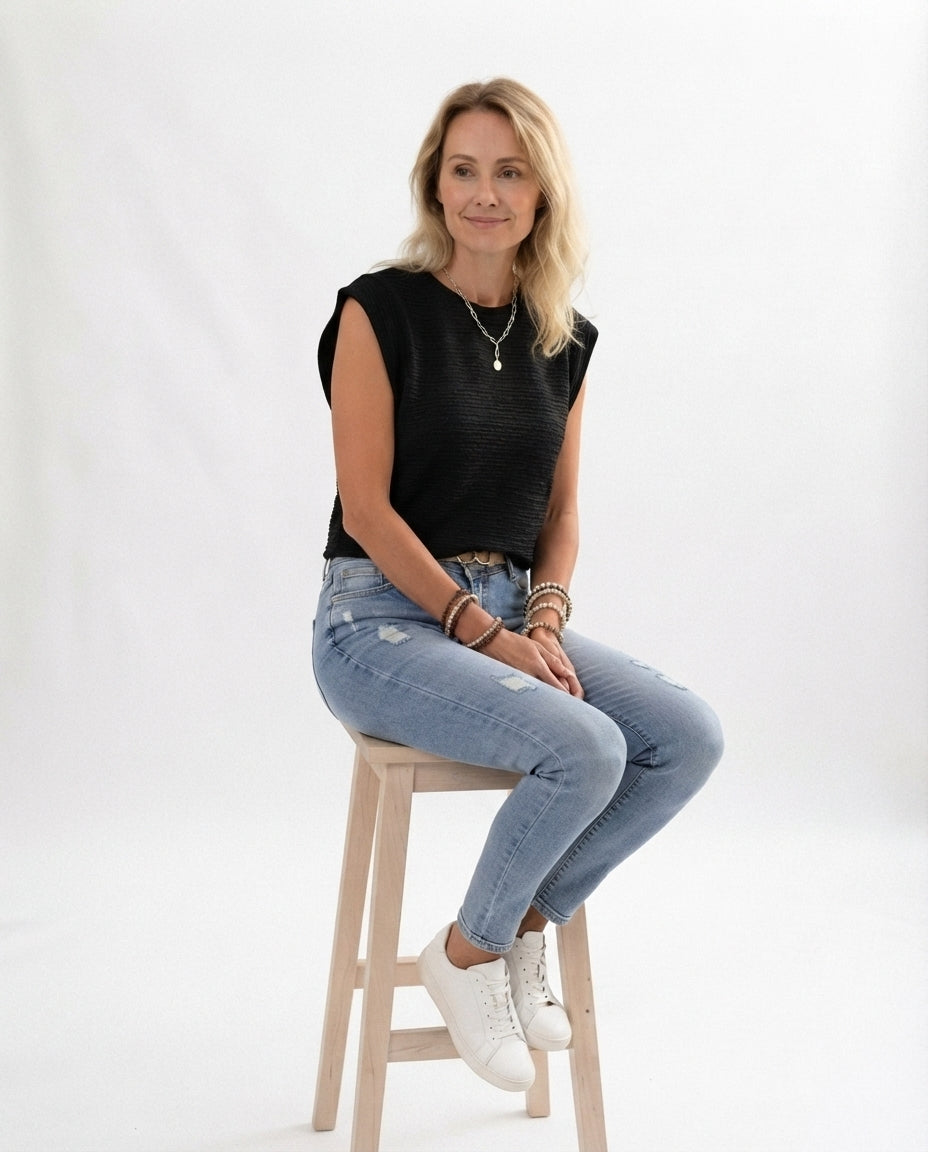 Textured Crew Neck Tank