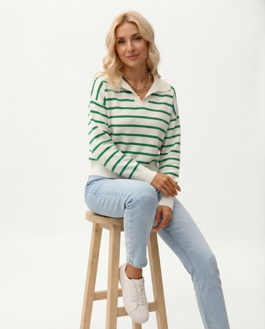Striped Polo Collar Sweater