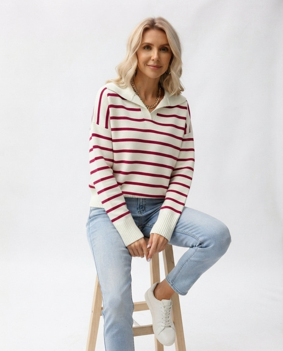 Striped Polo Collar Sweater
