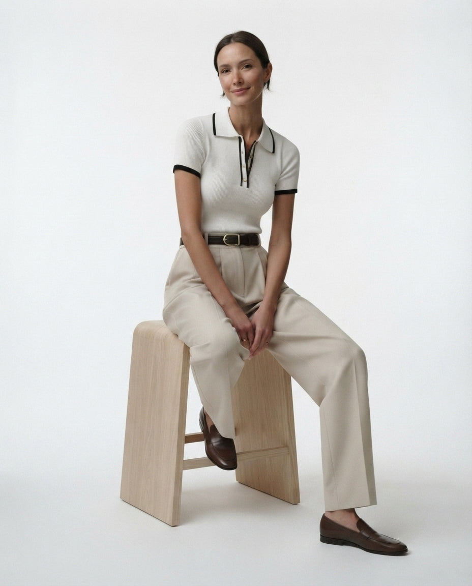 Ribbed Knit Polo Top