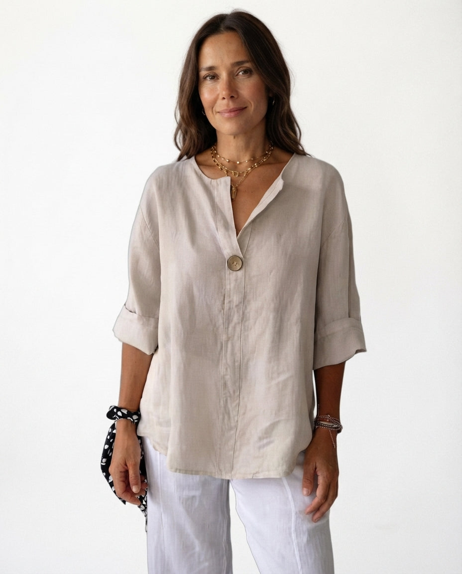 Button Front V Neck Blouse