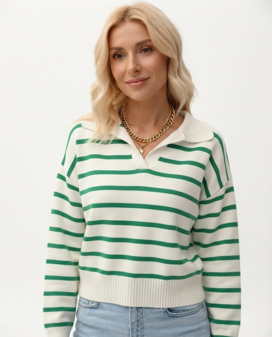 Striped Polo Collar Sweater