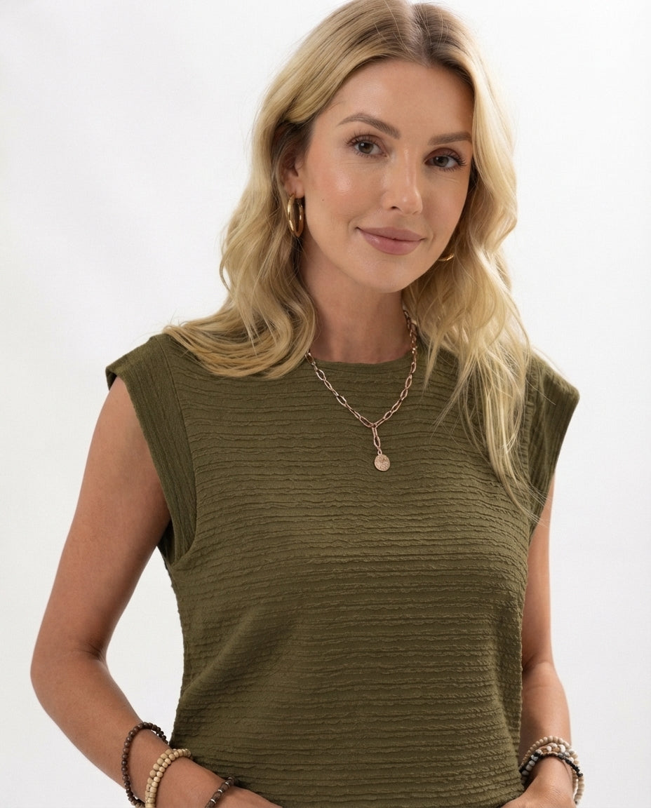 Textured Crew Neck Tank