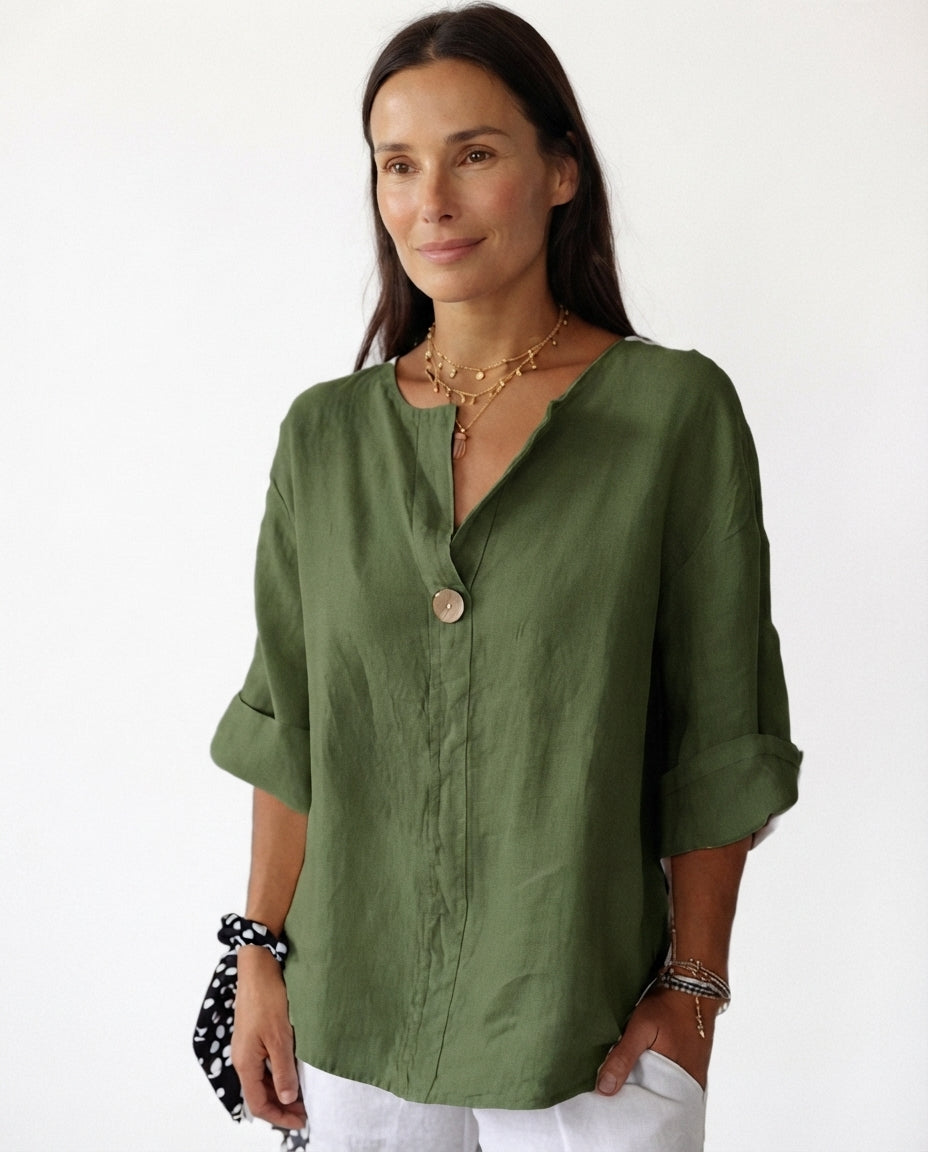 Button Front V Neck Blouse