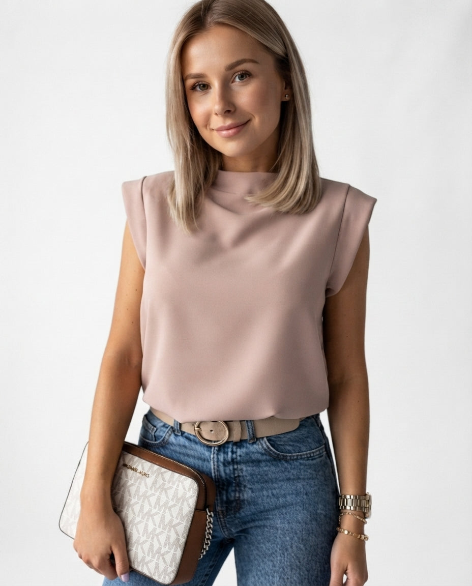 Padded Shoulder Mock Neck Top