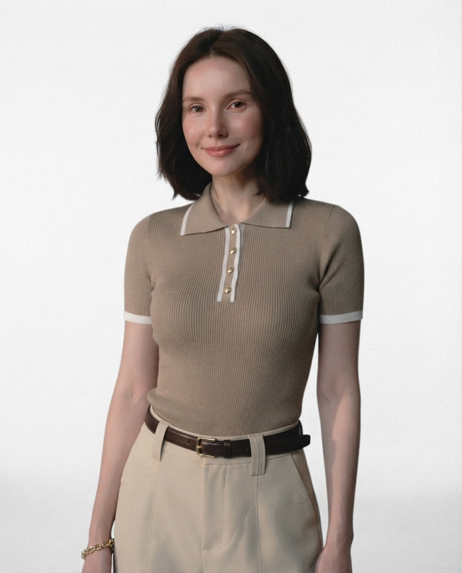 Ribbed Knit Polo Top