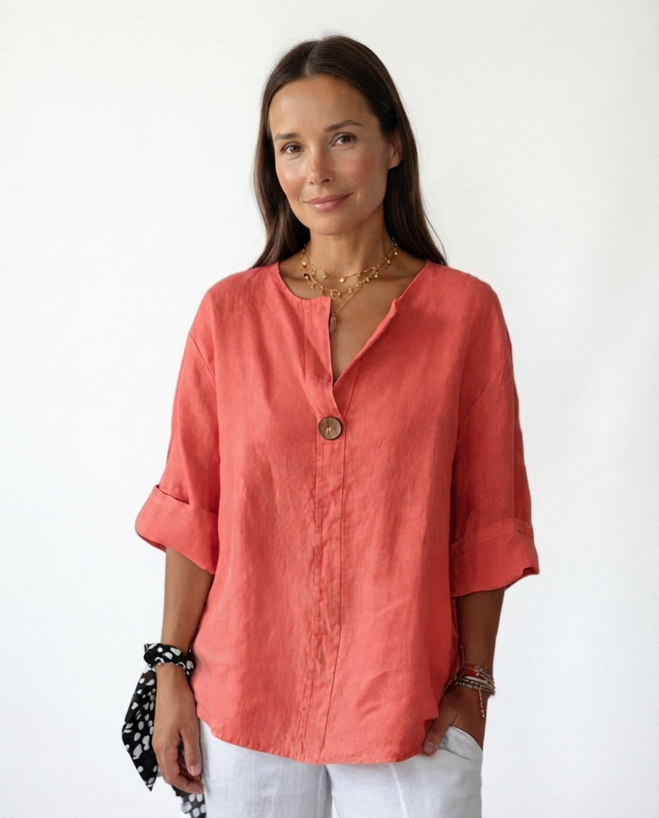 Button Front V Neck Blouse