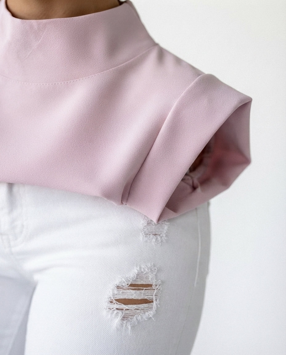 Padded Shoulder Mock Neck Top