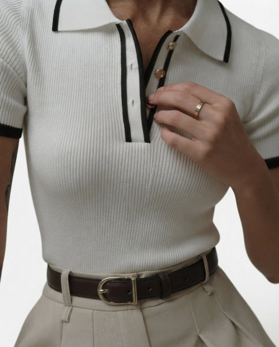 Ribbed Knit Polo Top