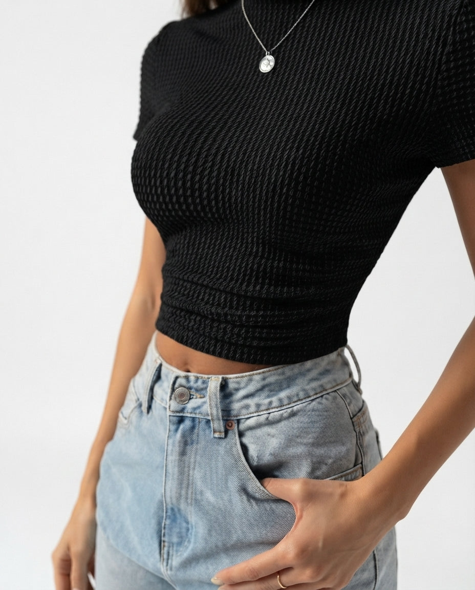 Textured Crew Neck T-Shirt