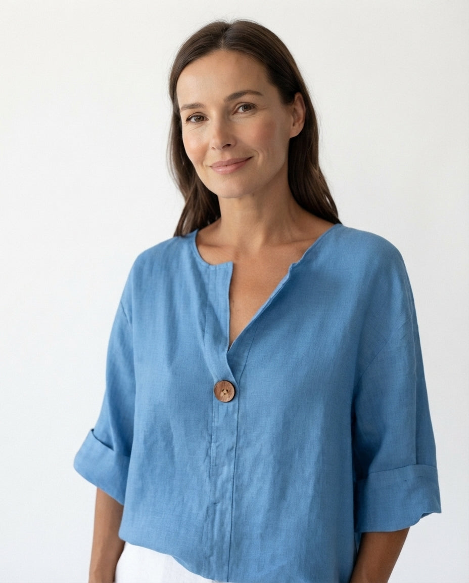 Button Front V Neck Blouse