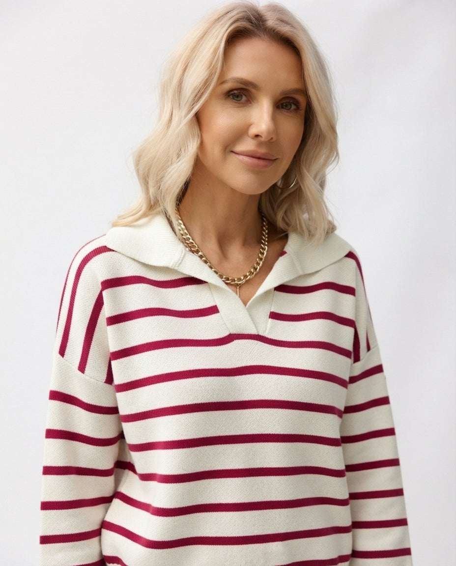 Striped Polo Collar Sweater