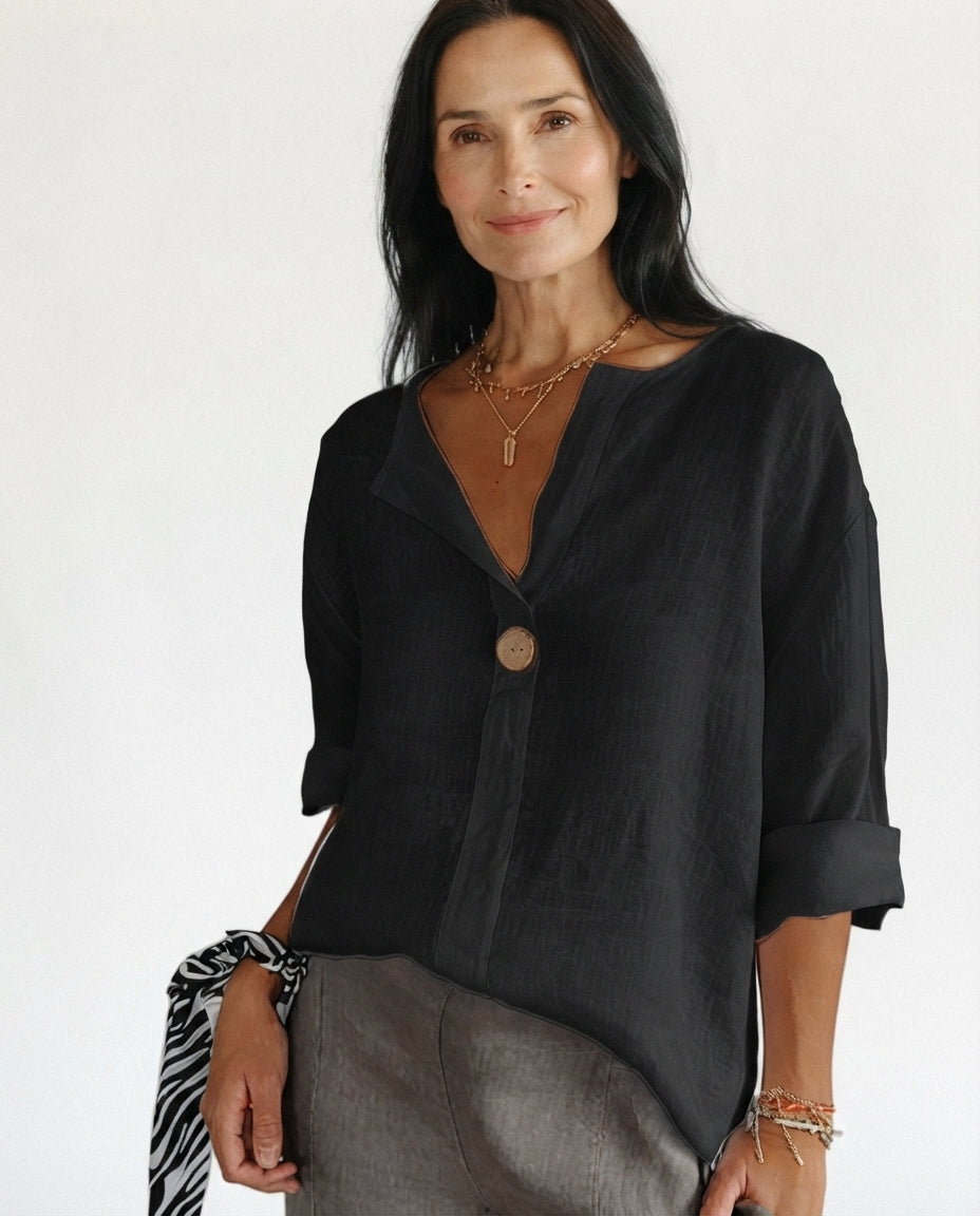 Button Front V Neck Blouse