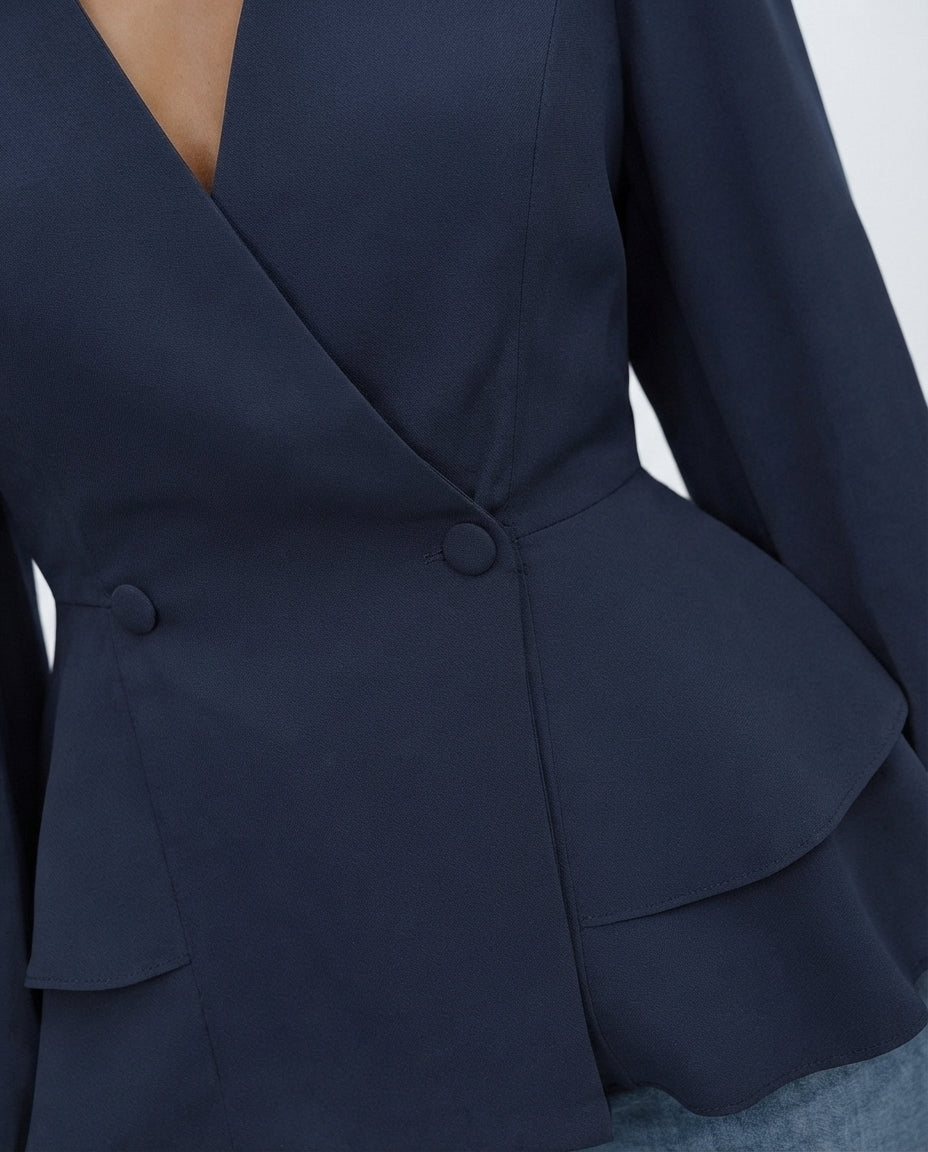 Double Breasted Peplum Blouse