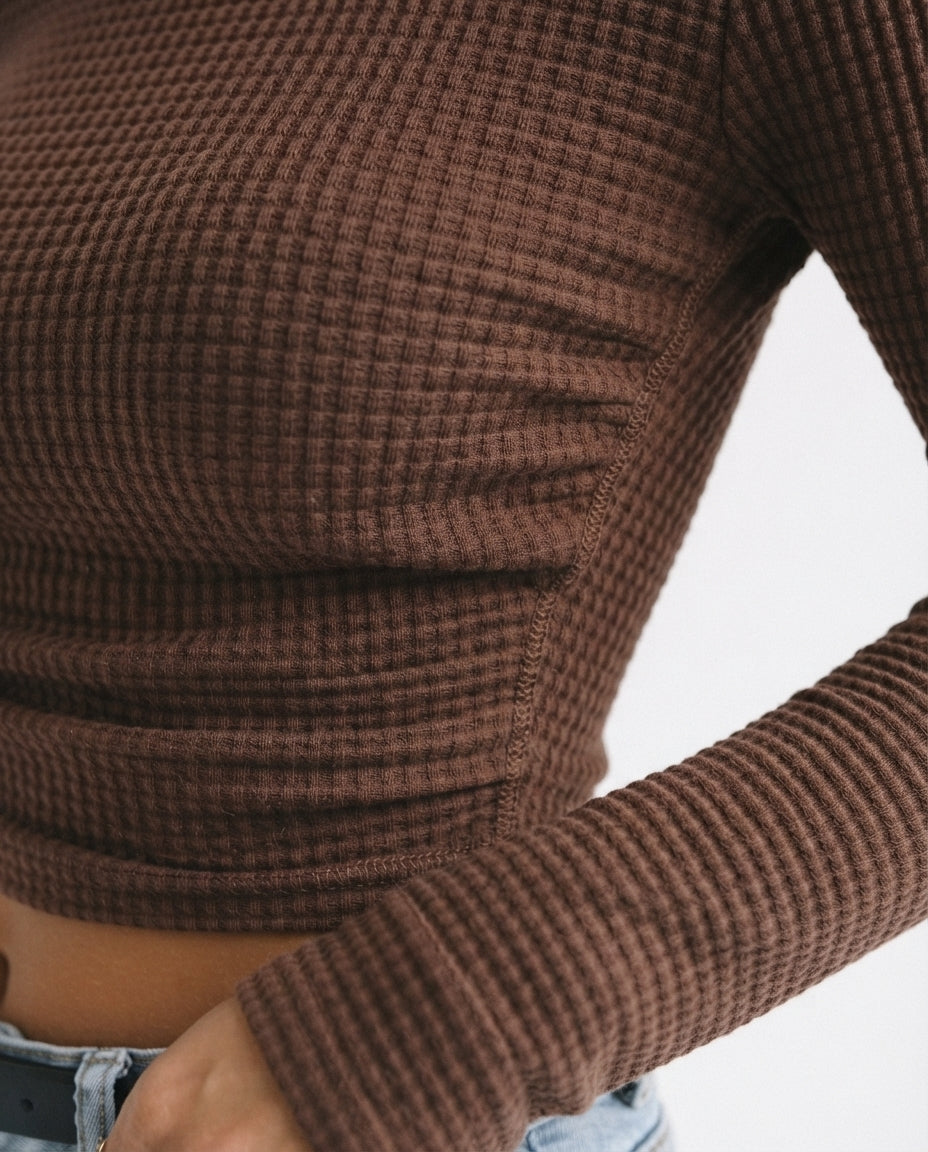 Waffle Knit Long Sleeve Top