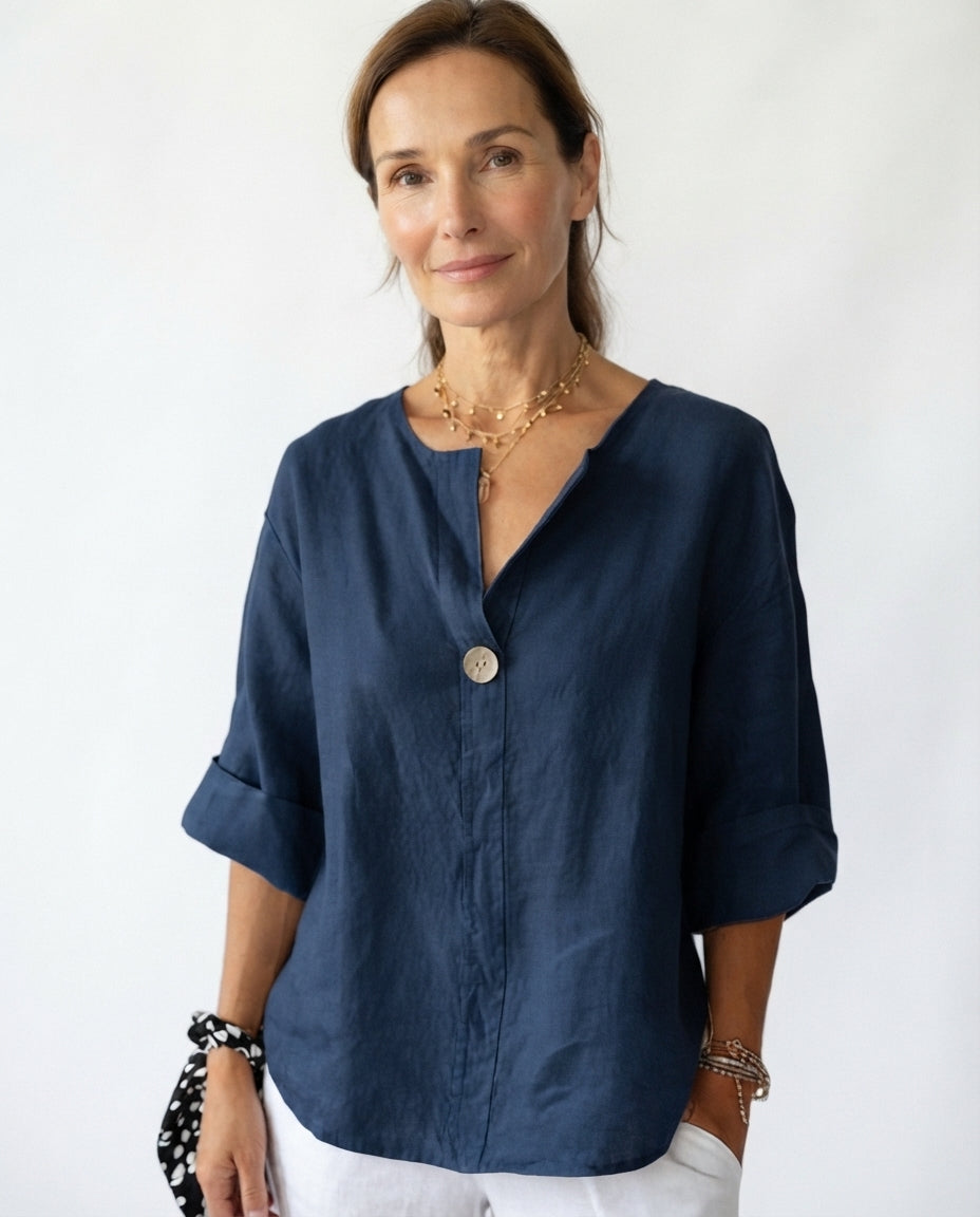 Button Front V Neck Blouse