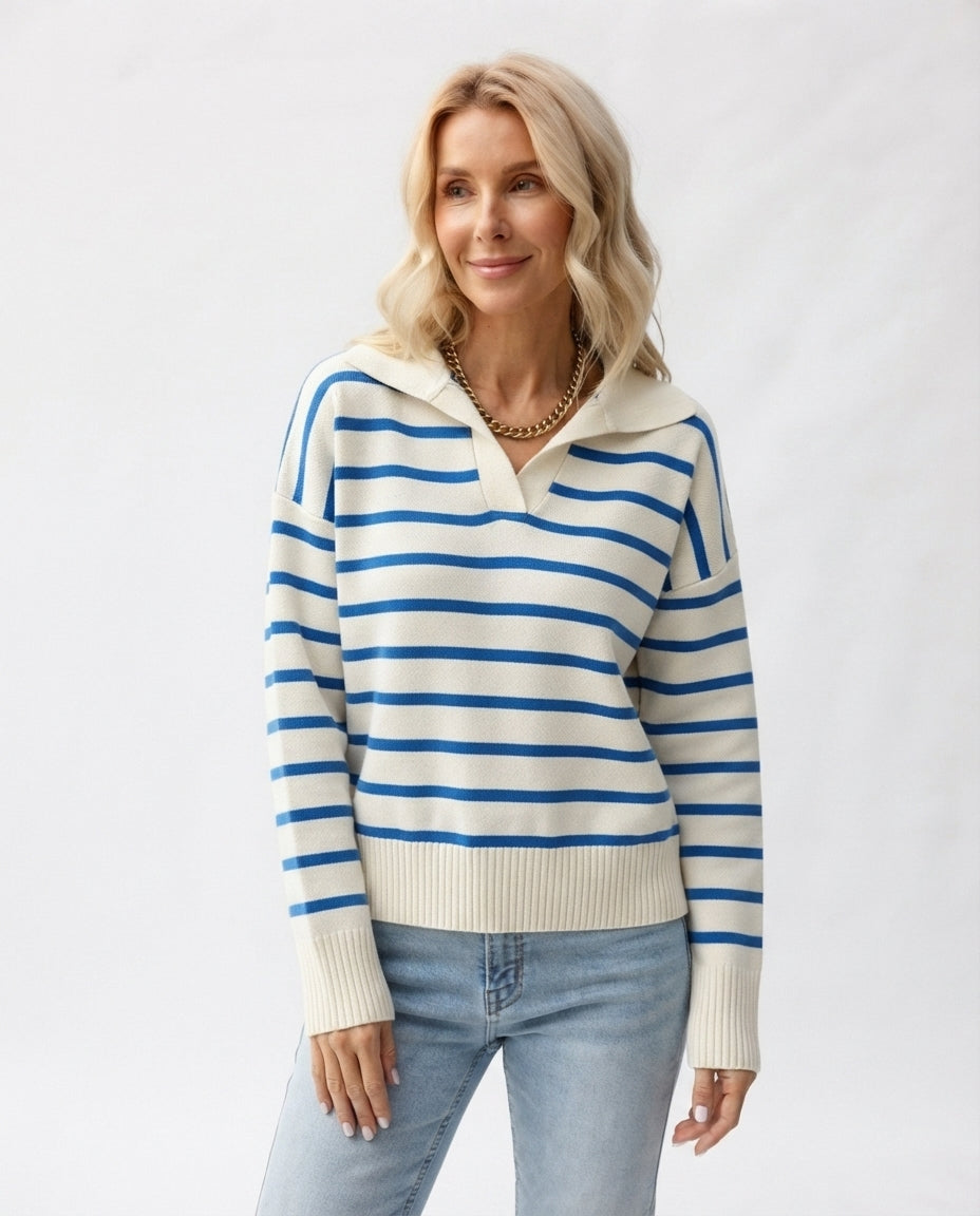 Striped Polo Collar Sweater