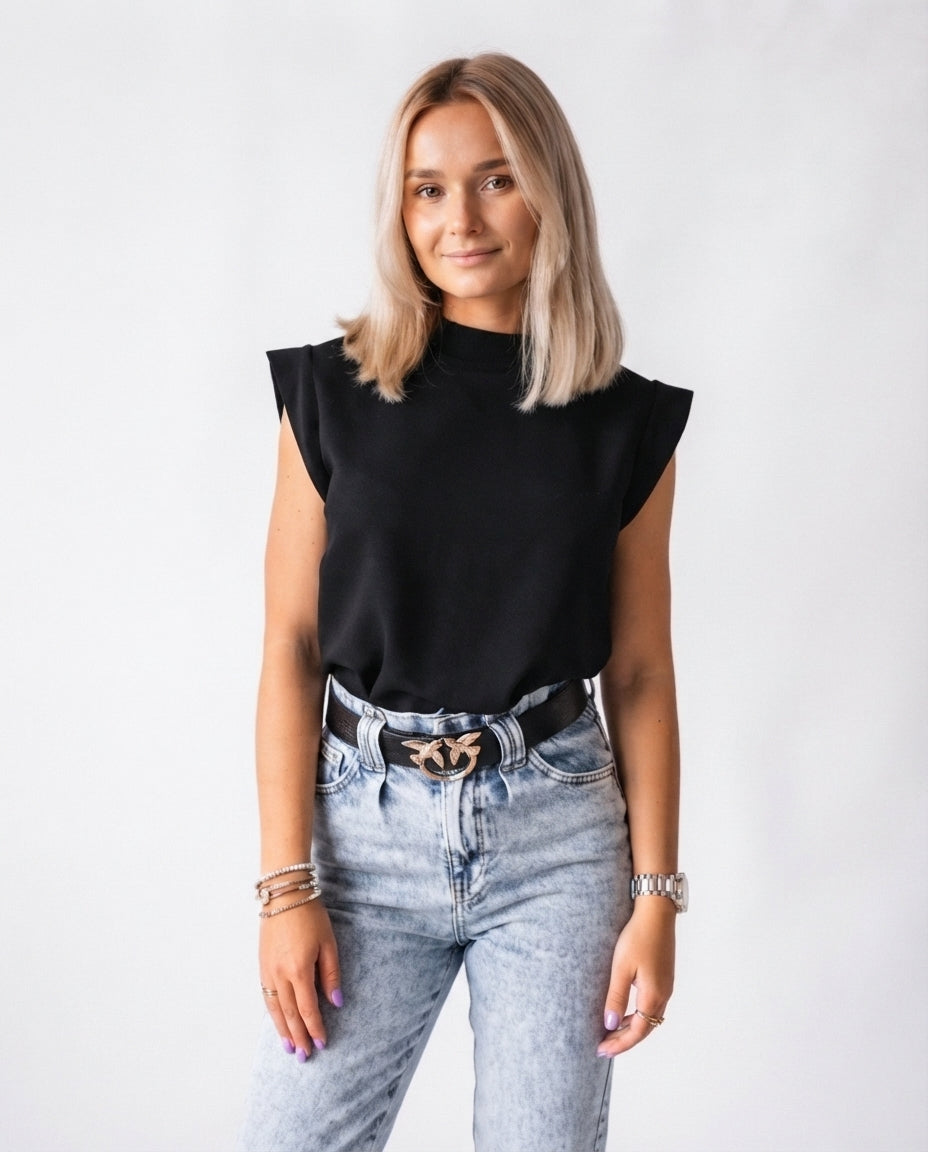 Padded Shoulder Mock Neck Top