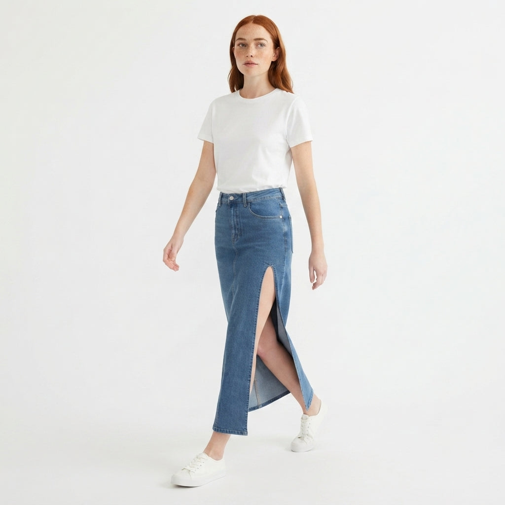 SoHo Highline Denim Midi Skirt