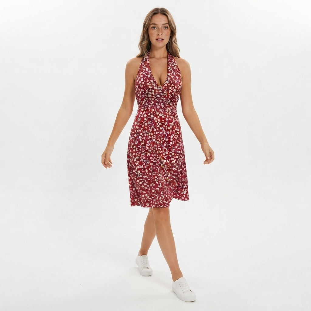 Cherry Daisy Halter Midi Dress