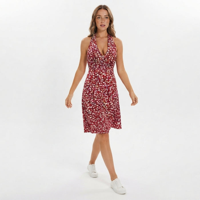 Cherry Daisy Halter Midi Dress