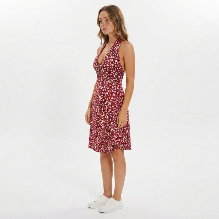 Cherry Daisy Halter Midi Dress