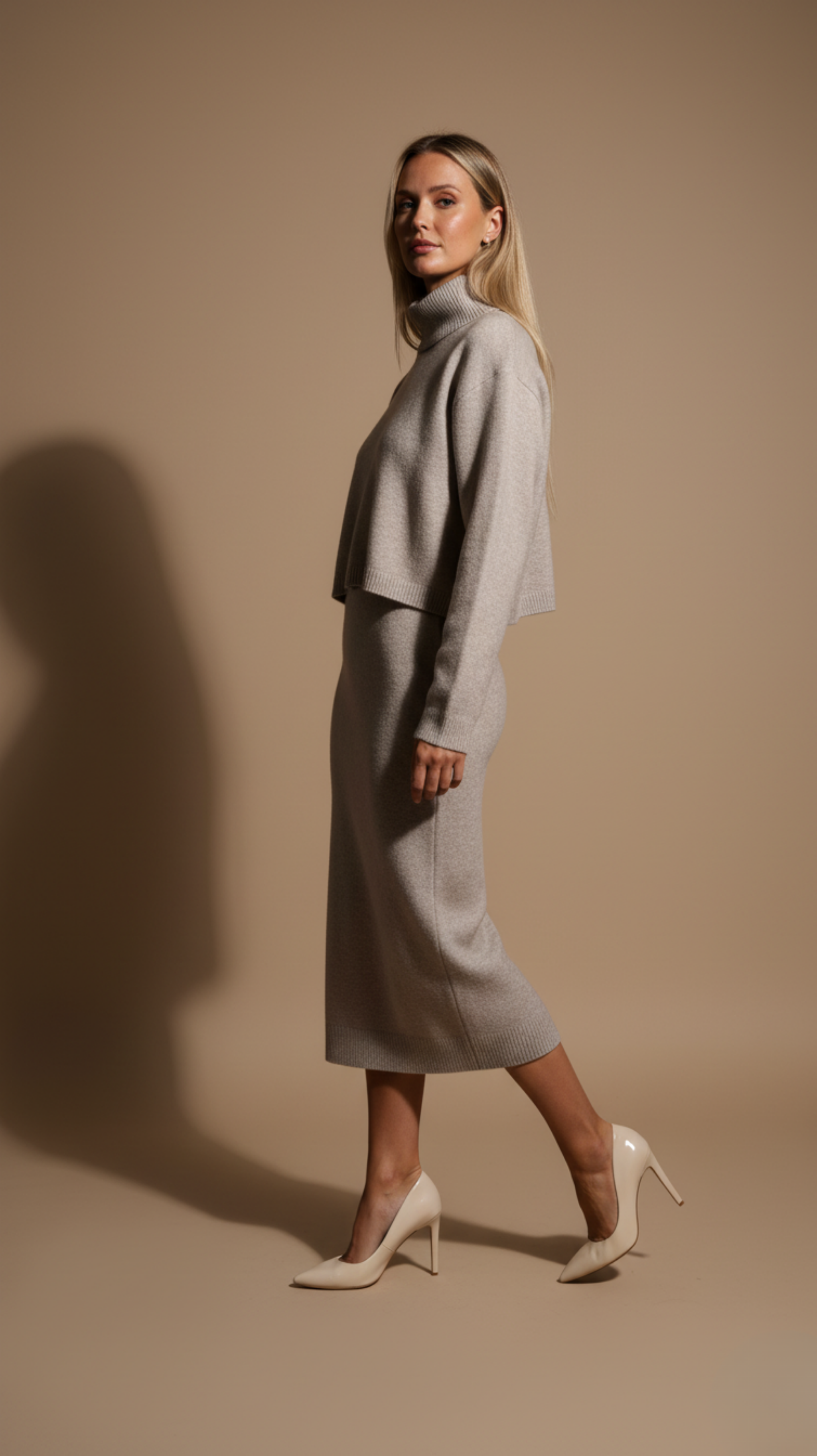 Turtleneck Sweater and Midi Skirt Knit Set