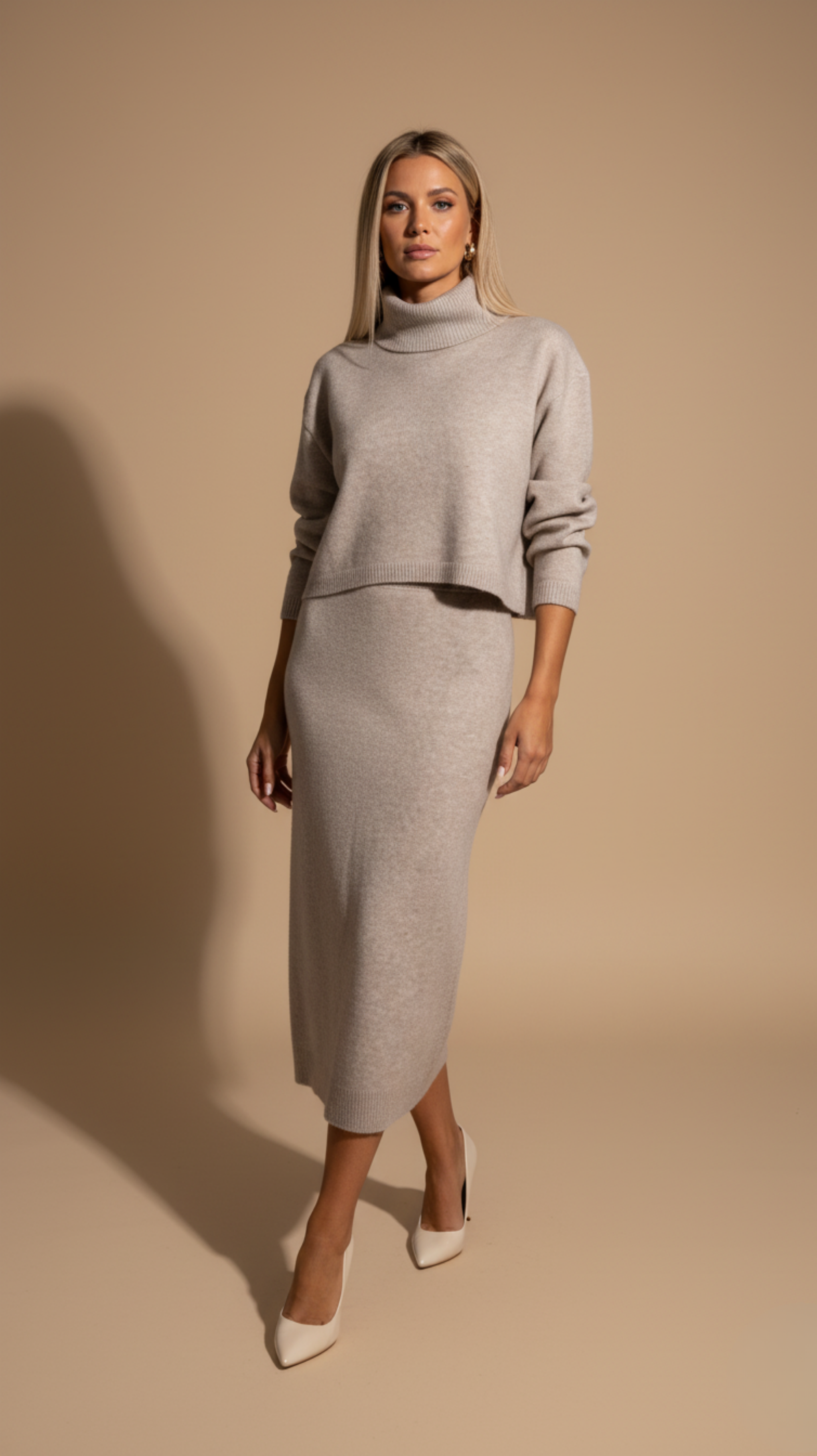 Turtleneck Sweater and Midi Skirt Knit Set