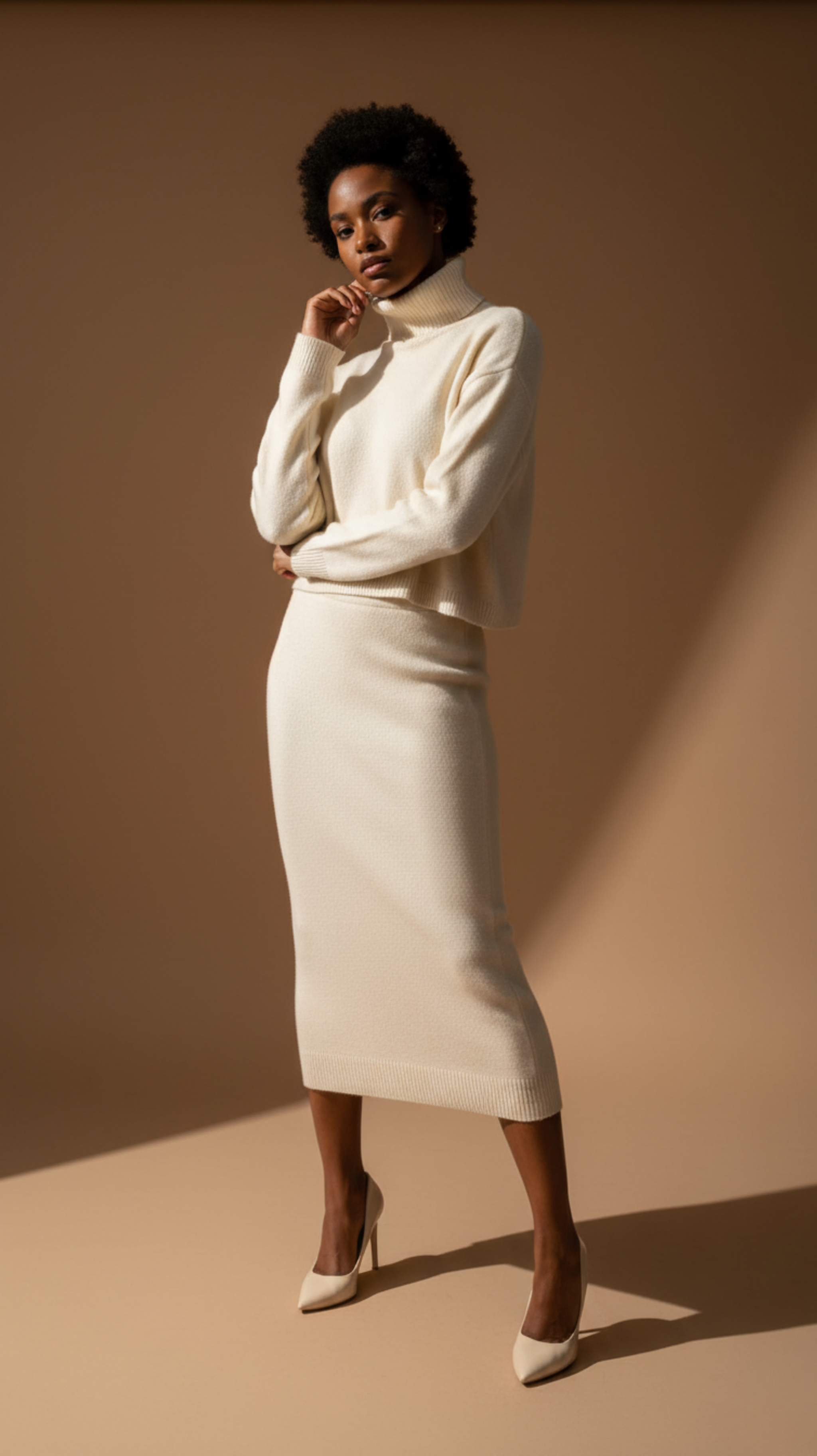 Turtleneck Sweater and Midi Skirt Knit Set