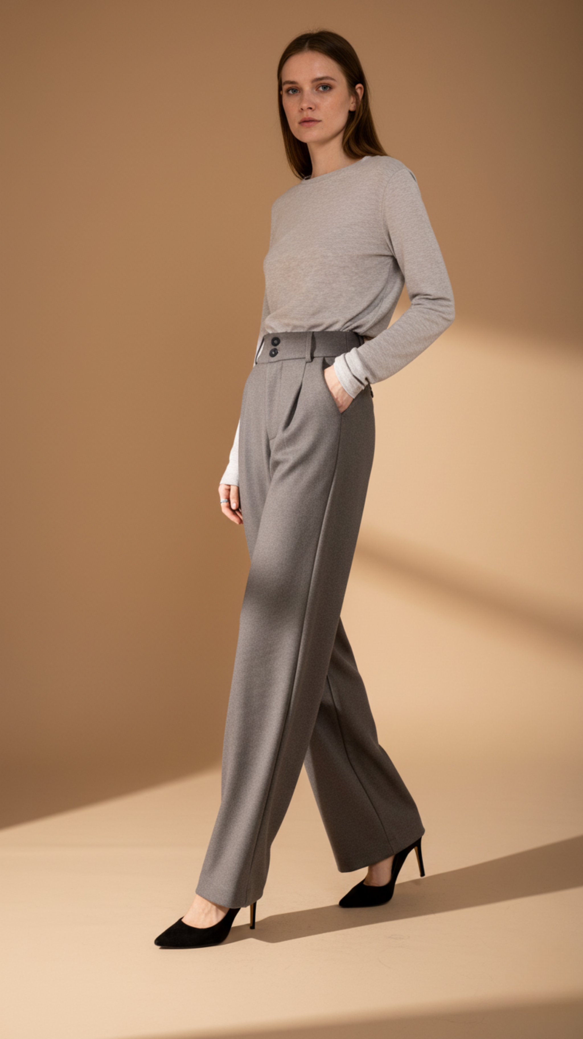 High Waisted Wide Leg Tailored Trousers