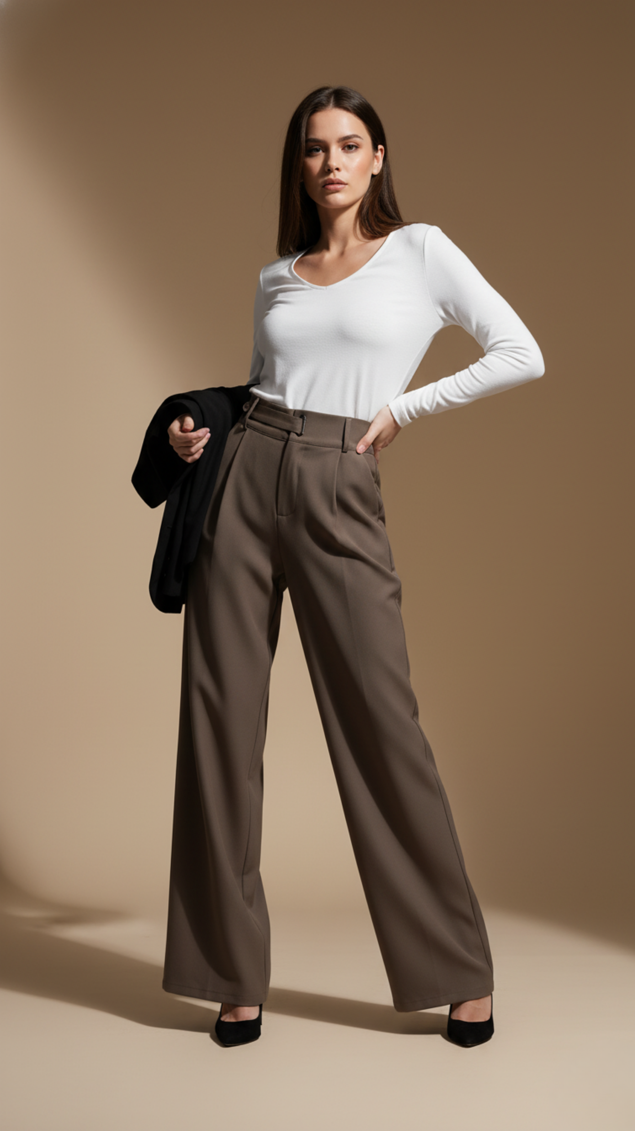 High Waisted Pleated Wide Leg Trousers