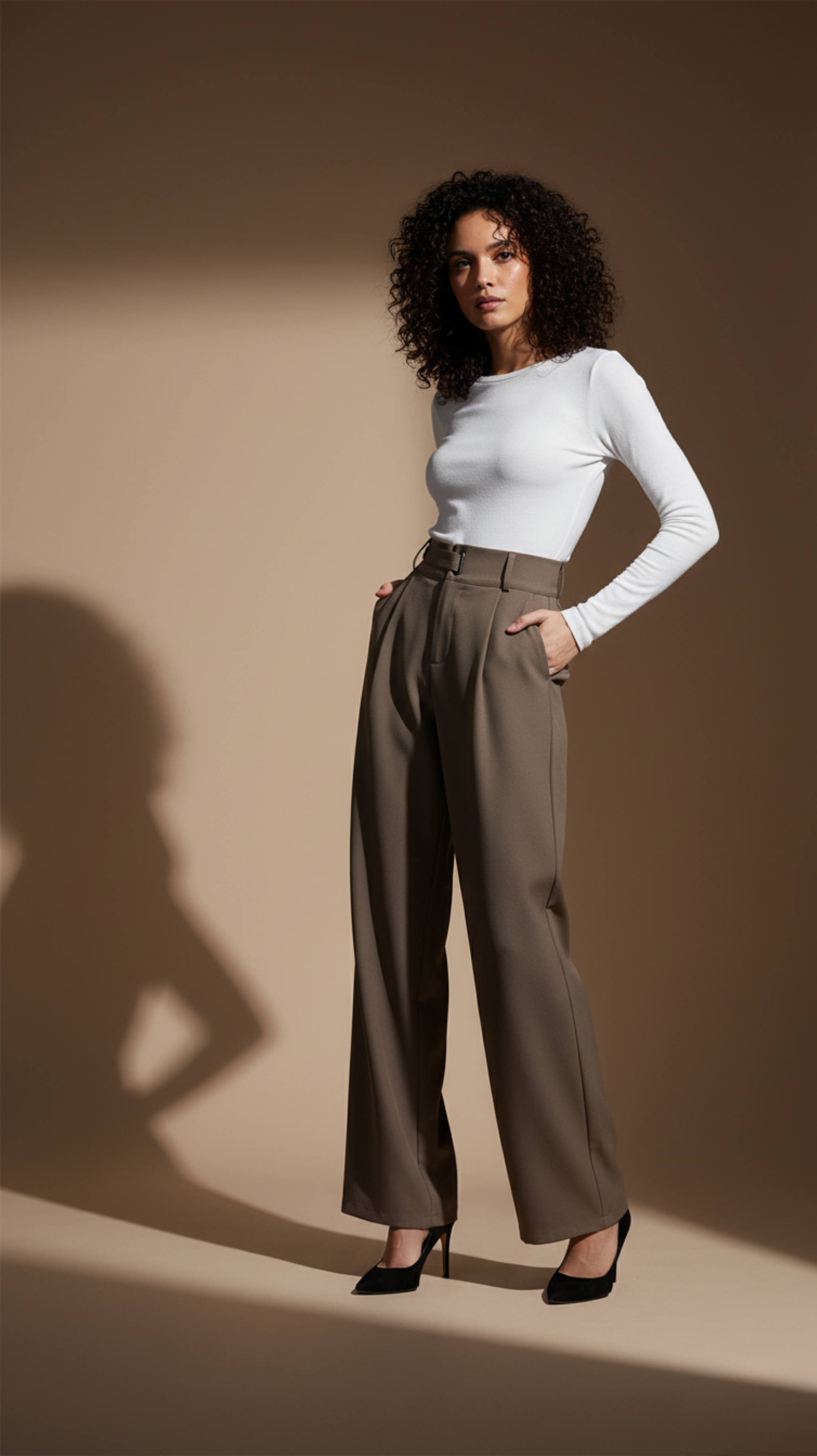 High Waisted Pleated Wide Leg Trousers
