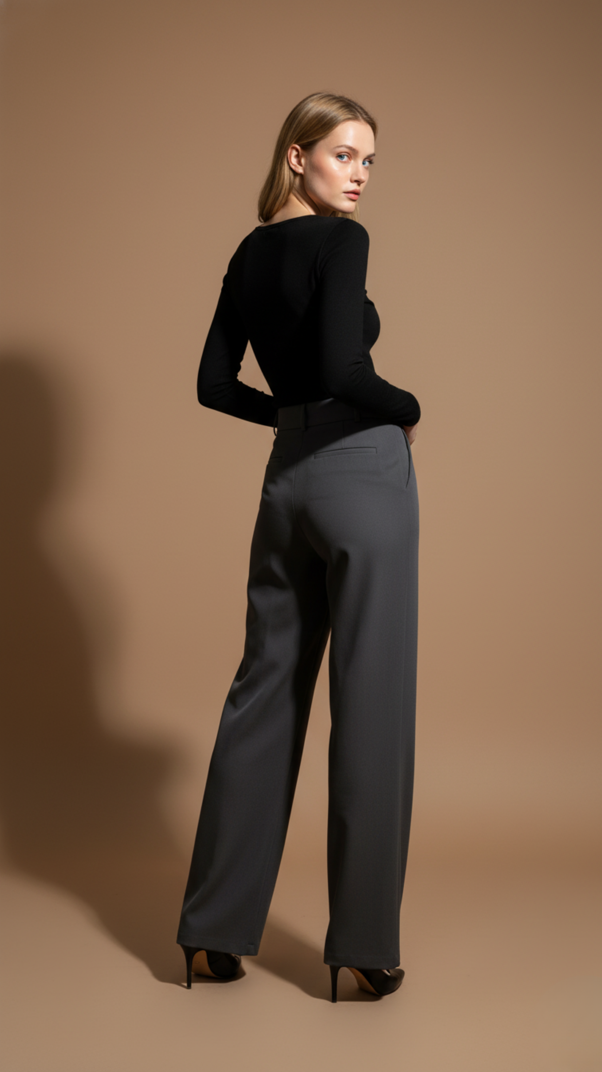 High Waisted Pleated Wide Leg Trousers
