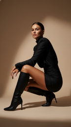 Noir Ruched Turtleneck Dress