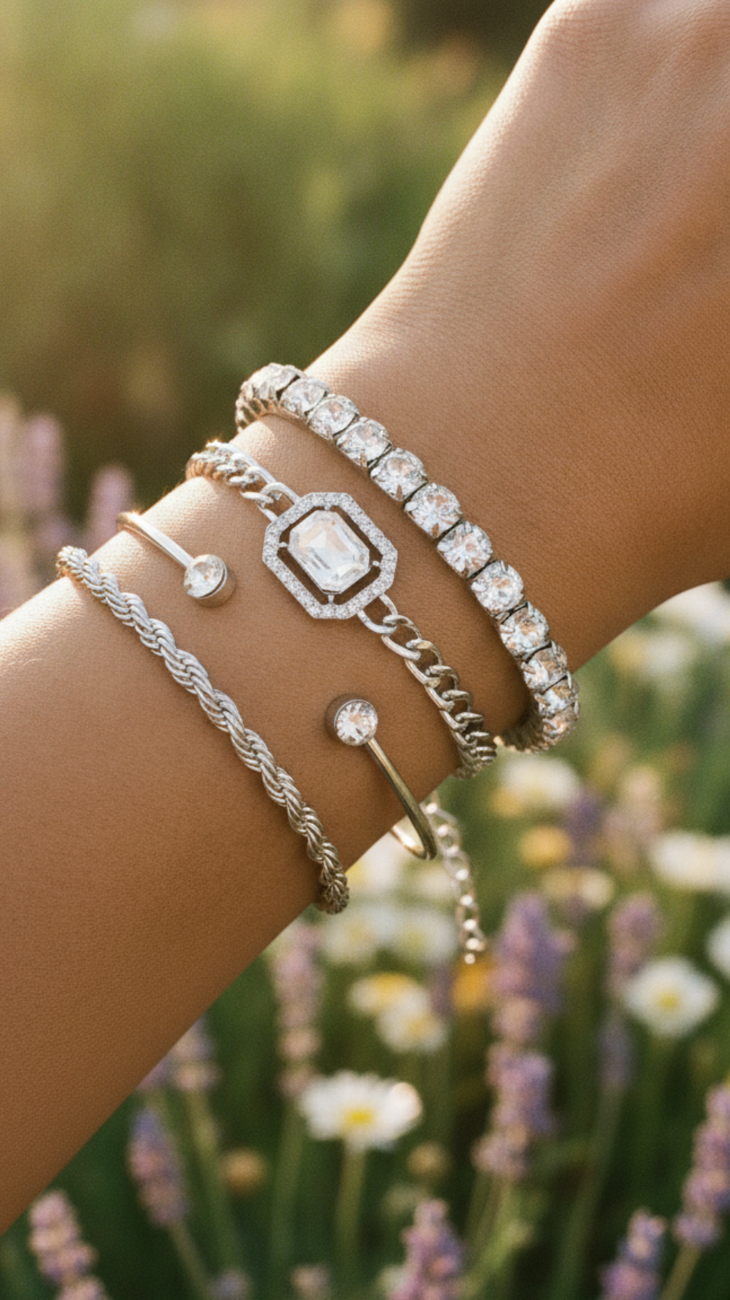Crystal Luxe Bracelet Stack Silver