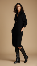 Ribbed Wool Collared Midi Sweater Dress